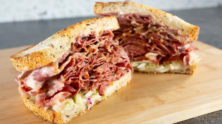 Moussaka sandwich with pastrami