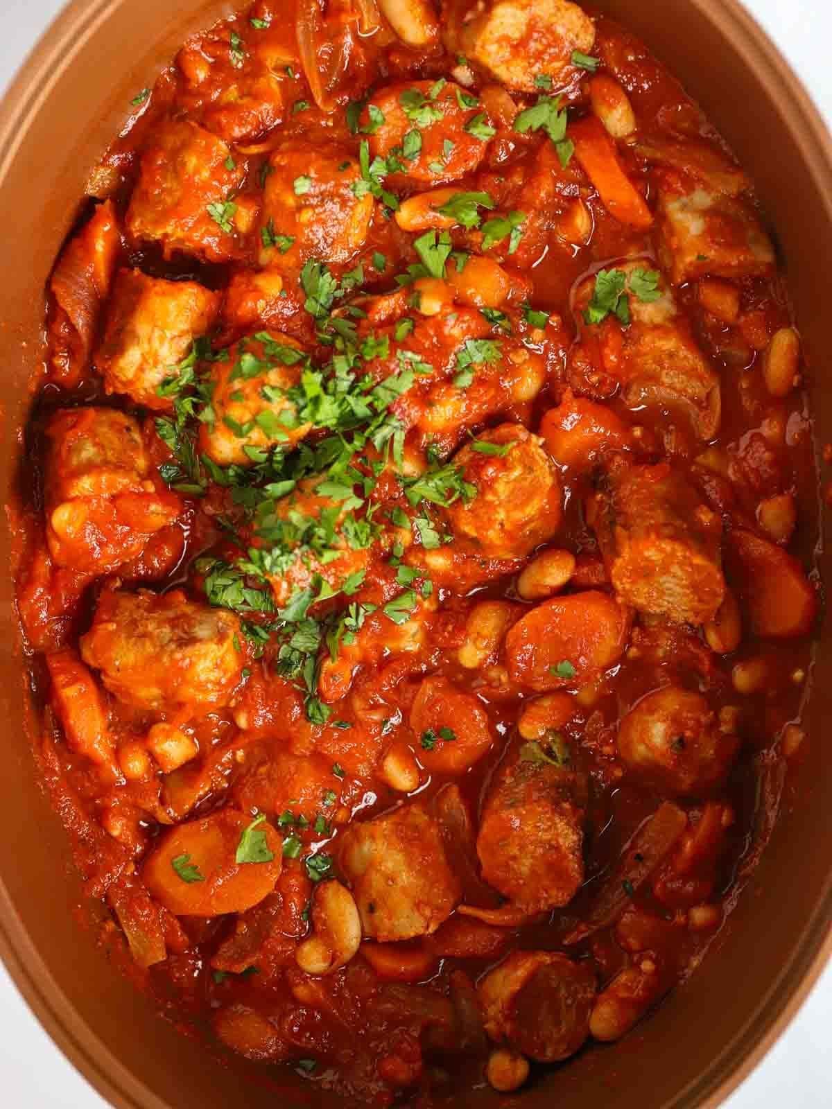 Bean casserole with hot dog