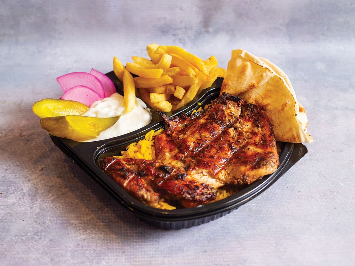 Quarter chicken breast meal, medium, on charcoal
