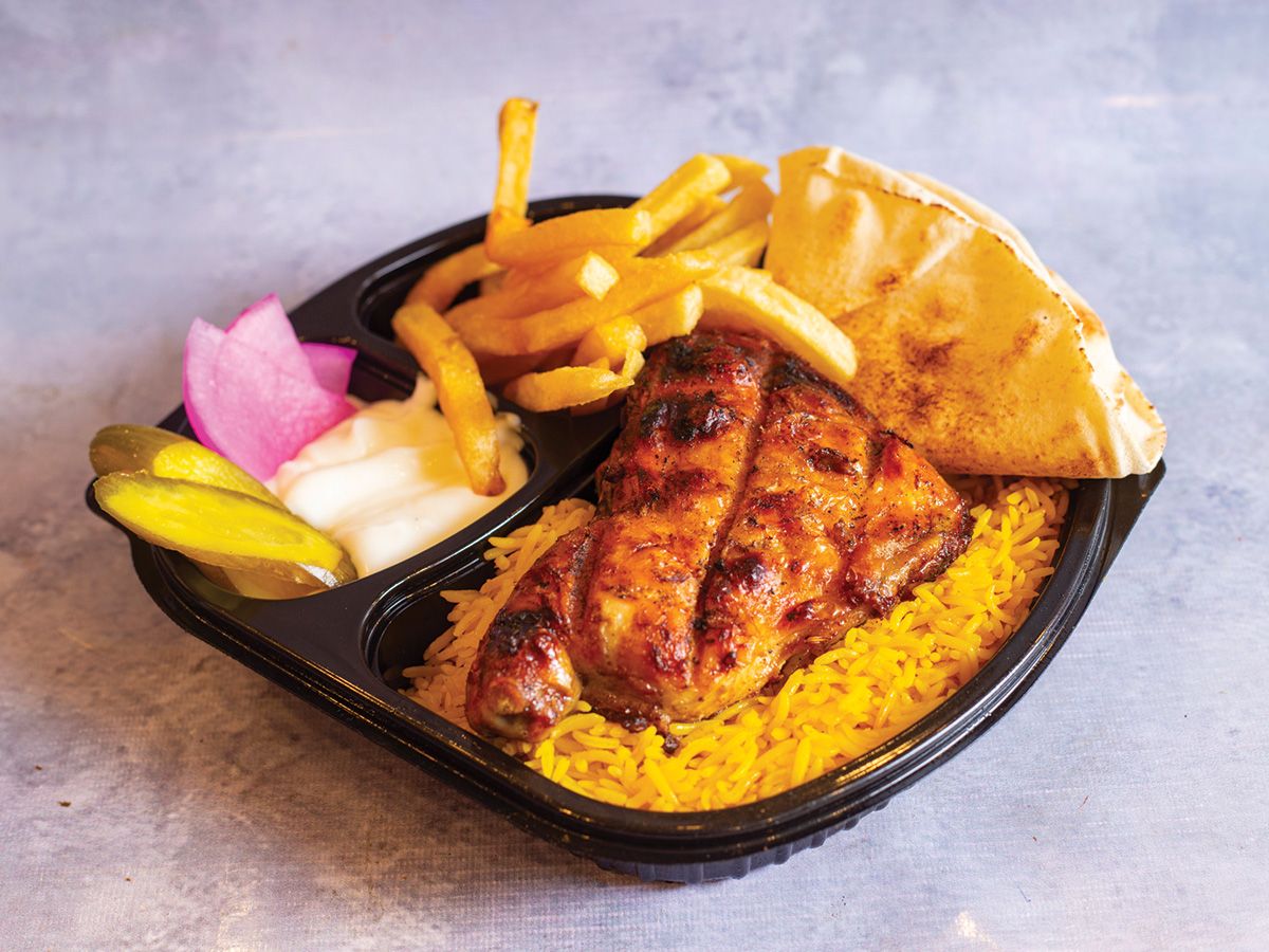 Quarter chicken Thigh meal, medium, on charcoal
