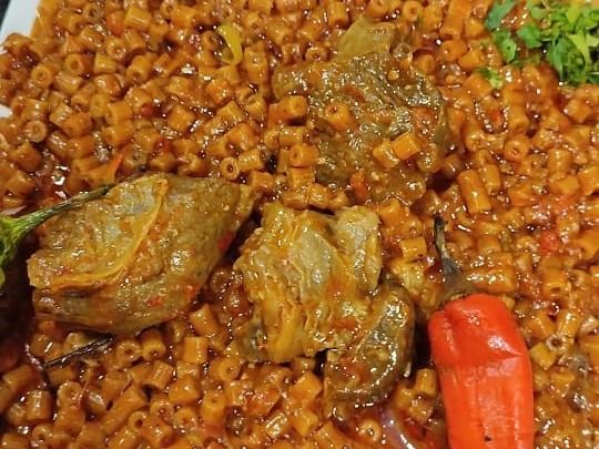 Very Spicy Mobakbaka Mutton Meat Pasta