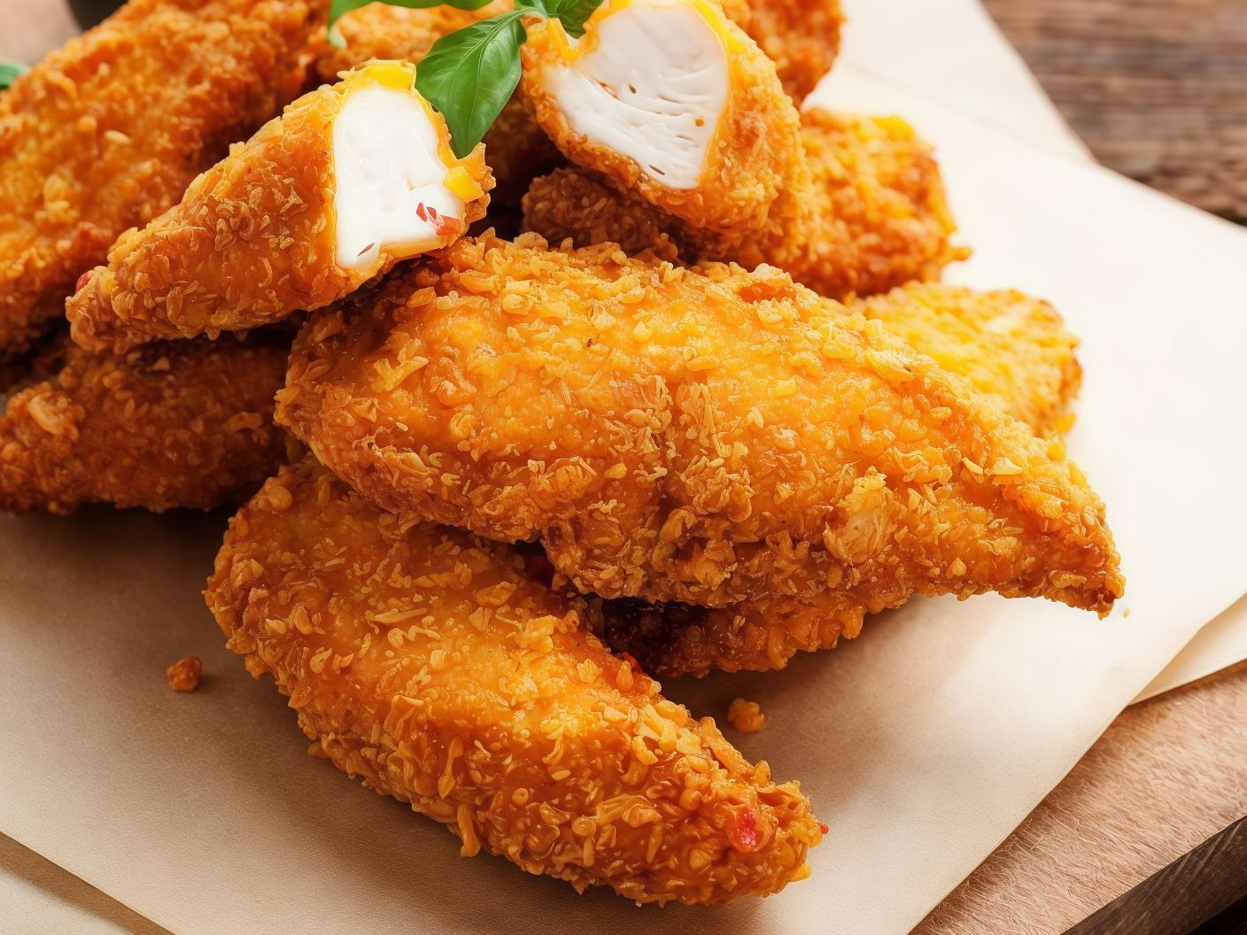 Crispy chicken with cheese pasta