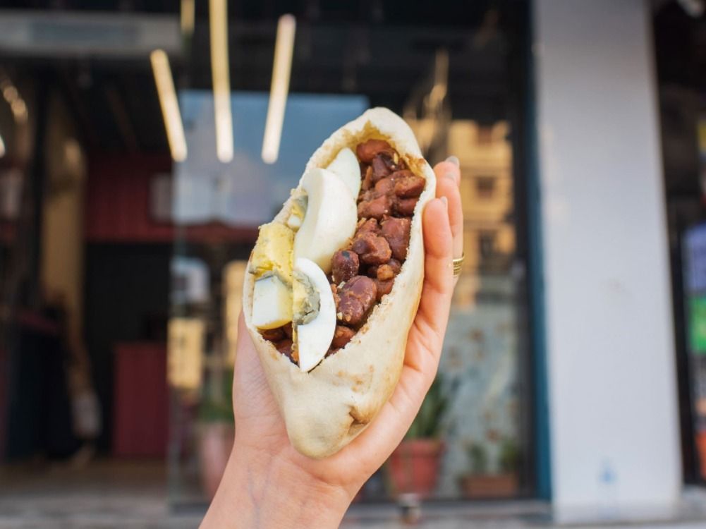 Foul, Egg, and Tahini Sandwich