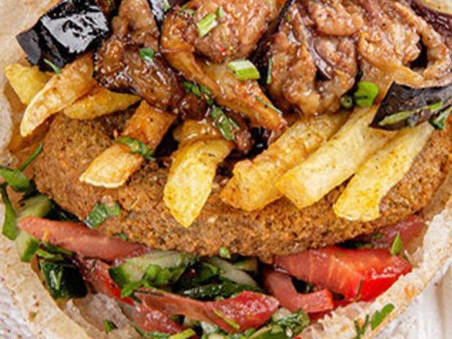 Potatoes with eggplant sandwich