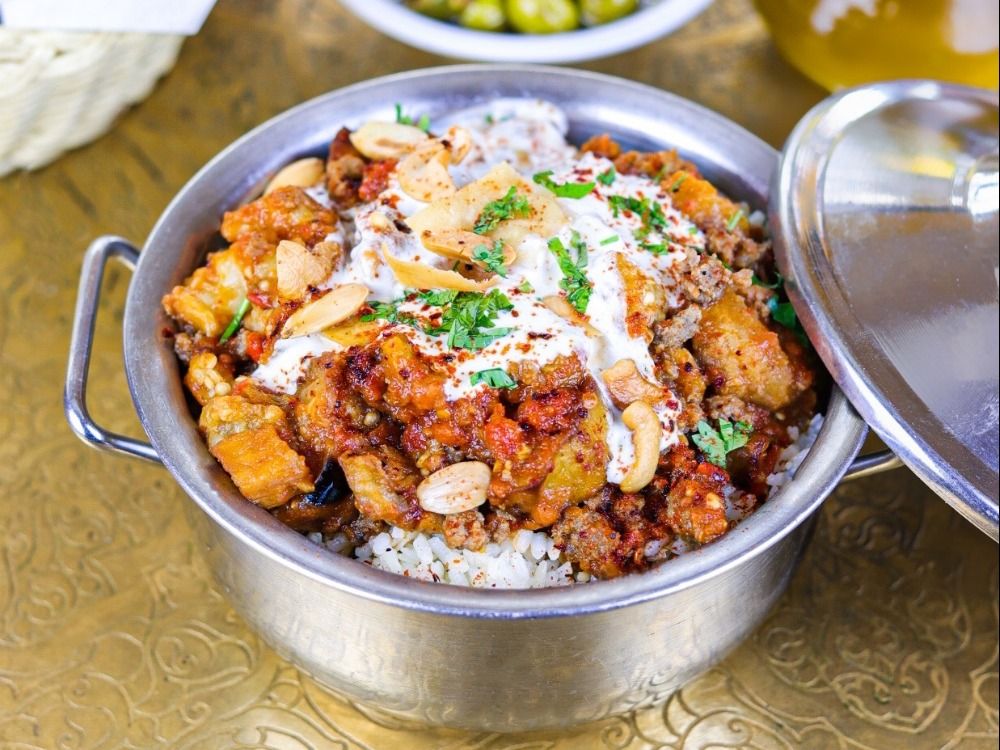 Eggplant Makdous With Meat Fatteh