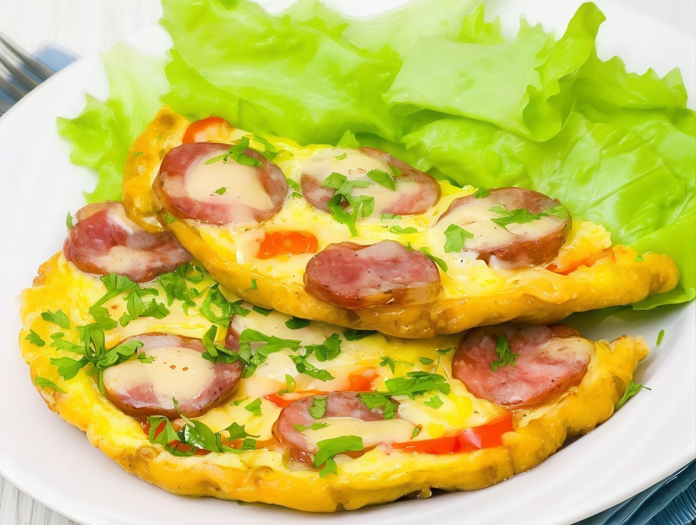 omelette eggs Sausage plate