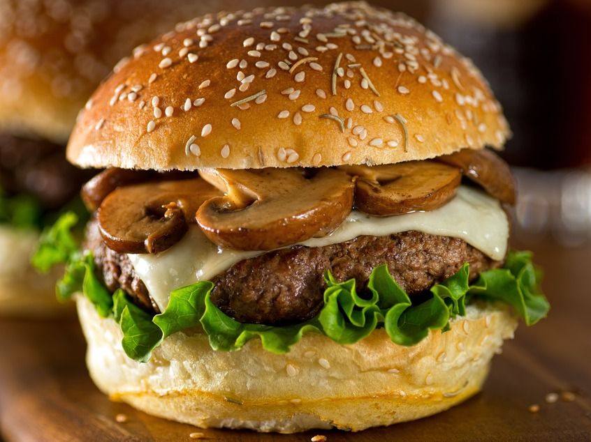 Beef Burger With Mushroom And Cheese Sandwich