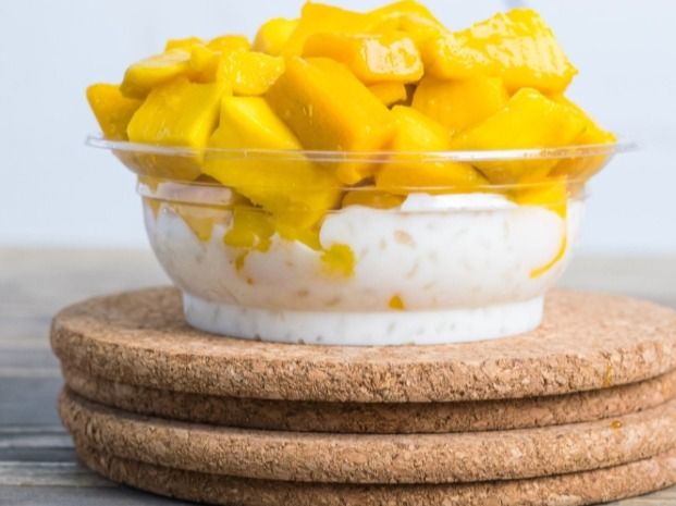 Rice Pudding Dish With Mango Pieces