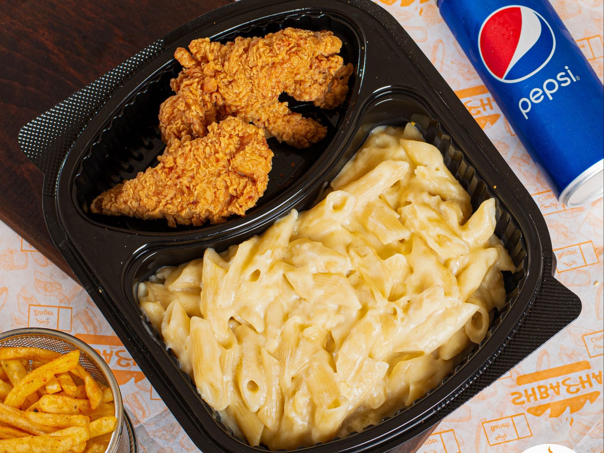 Penne Pasta Shbaaha Chicken Strips Meal With Pepsi