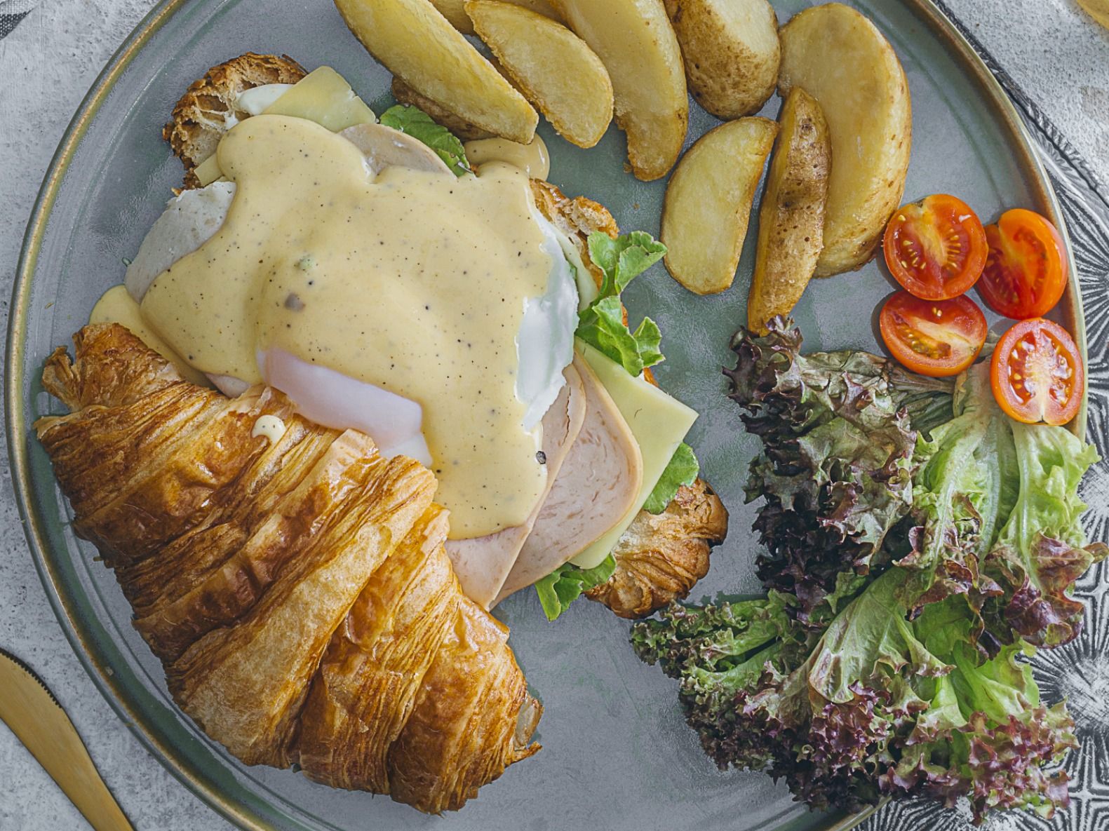 Turkey & Cheese Croissant Benedict