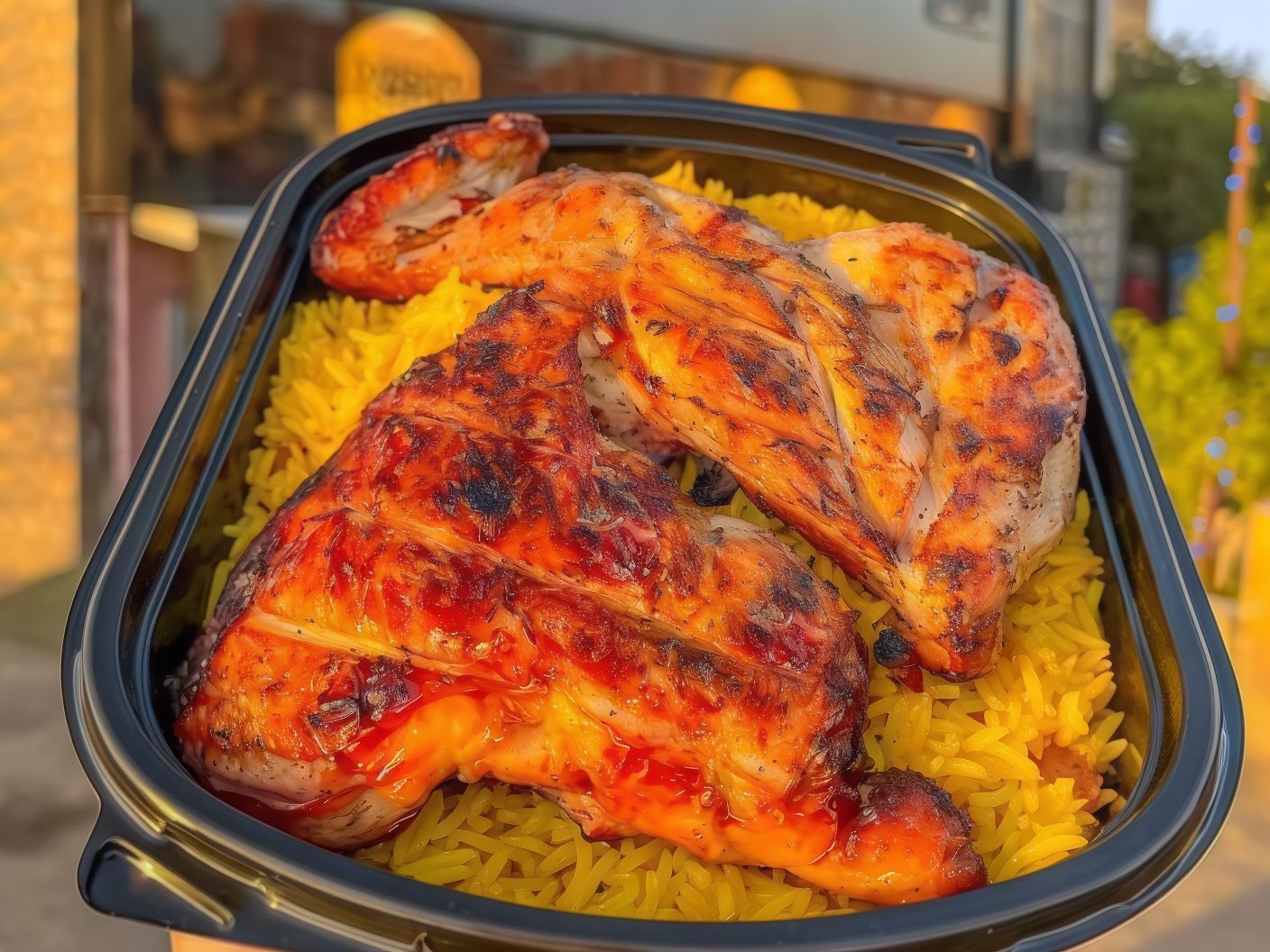 Half grilled chicken with rice