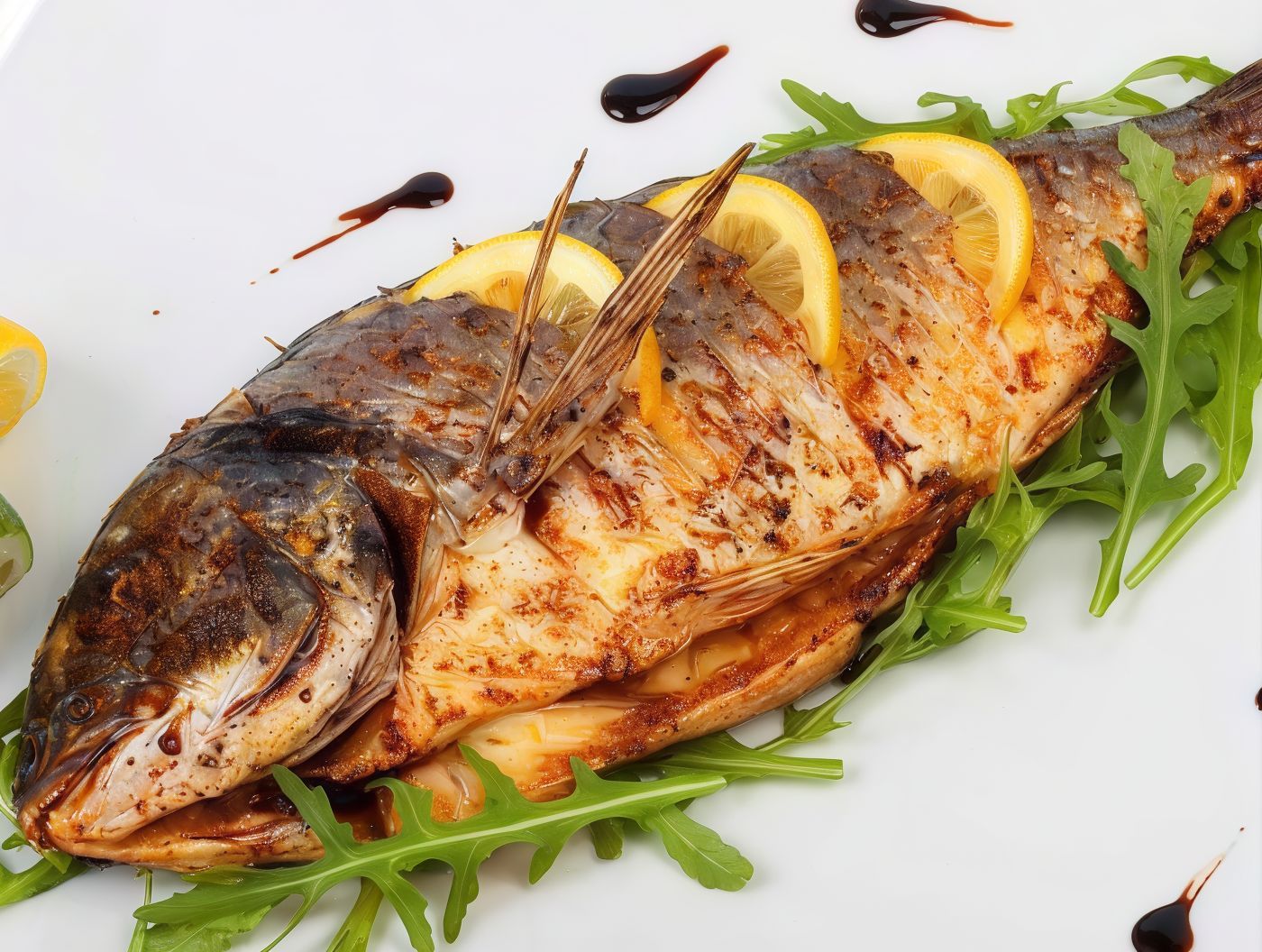 Grilled Sea Bream Meal with Oil, Lemon, and Clear Soup