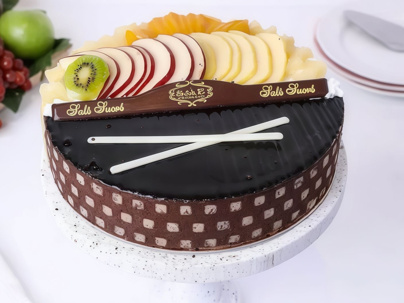 Round Fruit and Chocolate Duo Cake