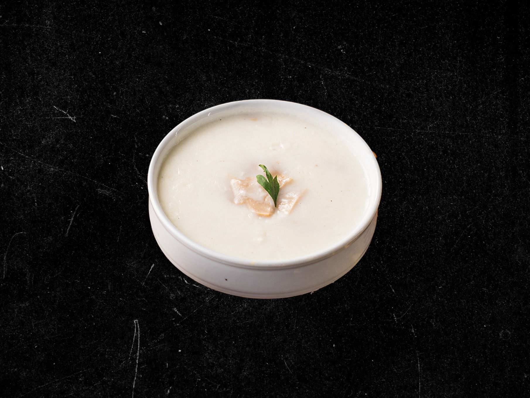 Cream of mushroom soup with chicken pieces