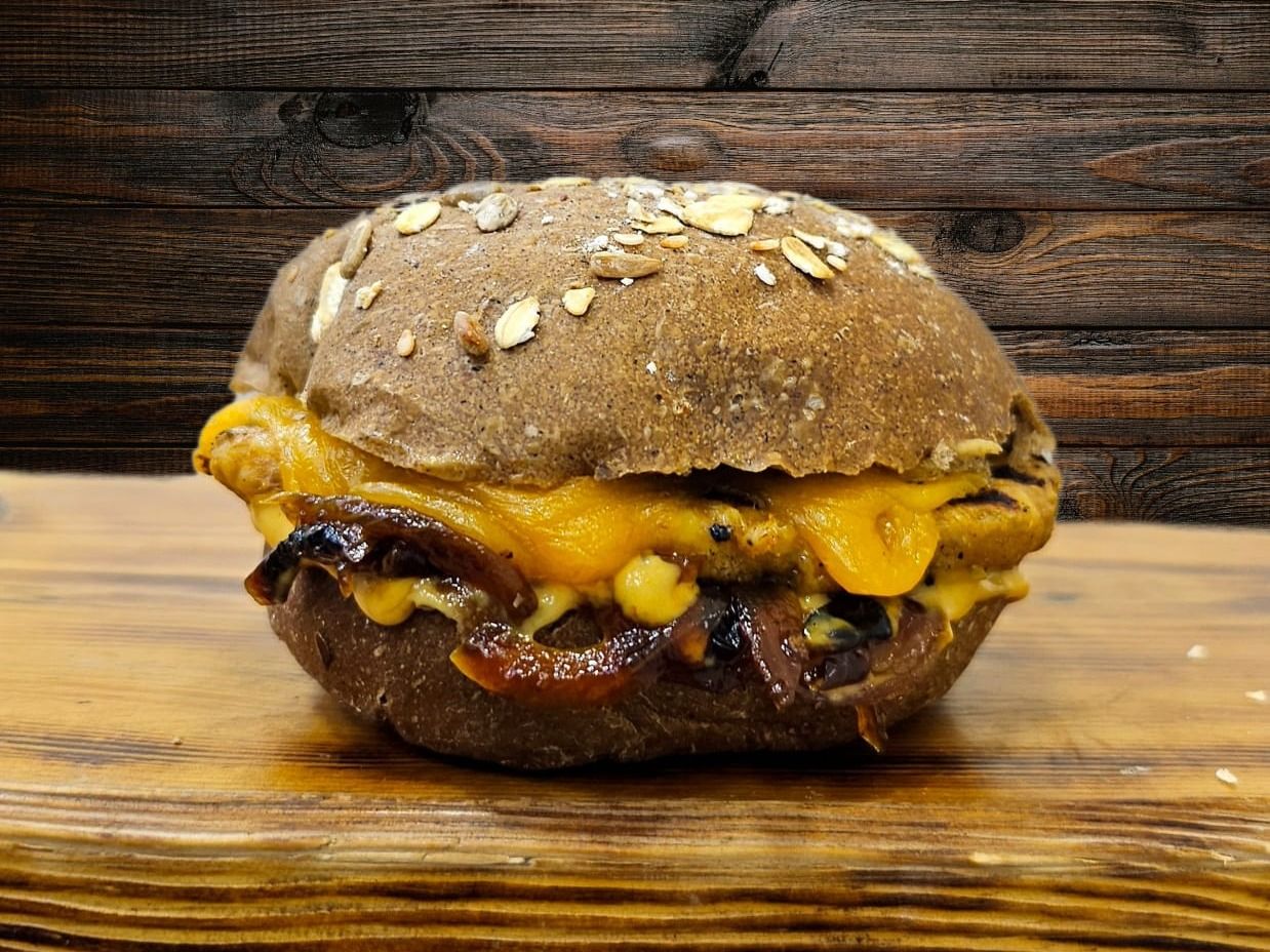 Chicken Burger With Carmelized Onions