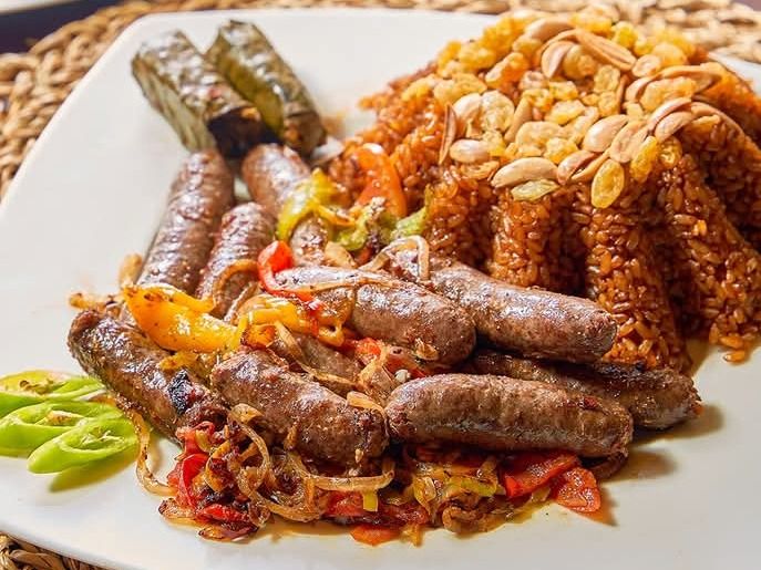 Grilled Sausage and Rice Dish