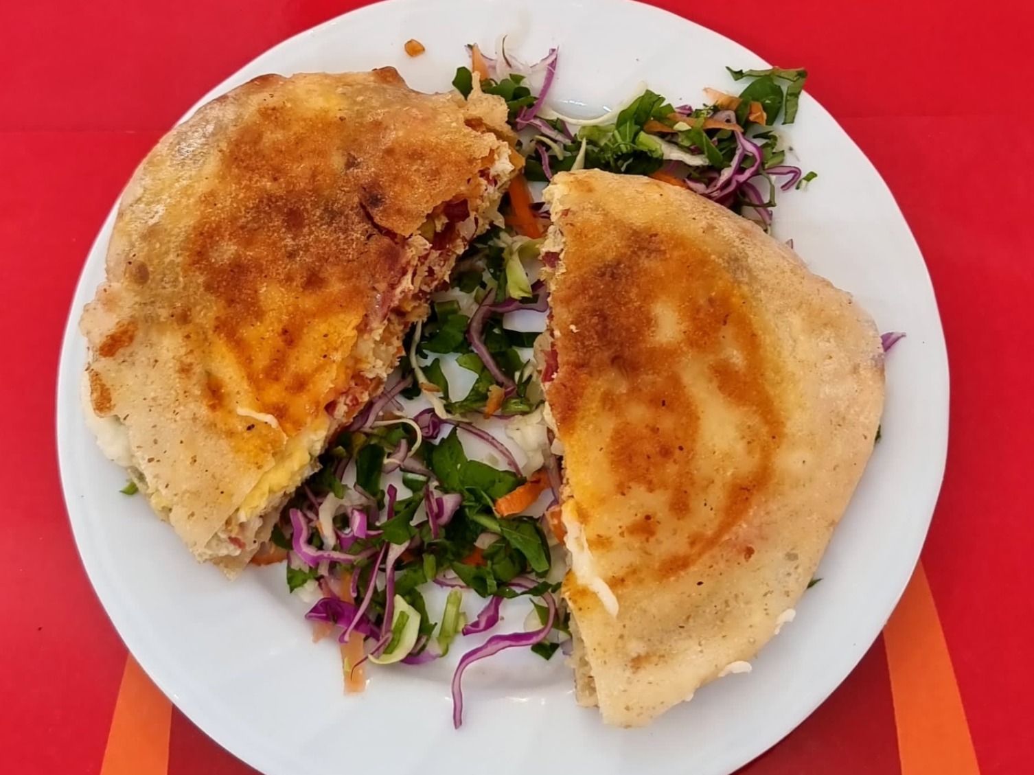 Hawawshi with eggs and pastrami