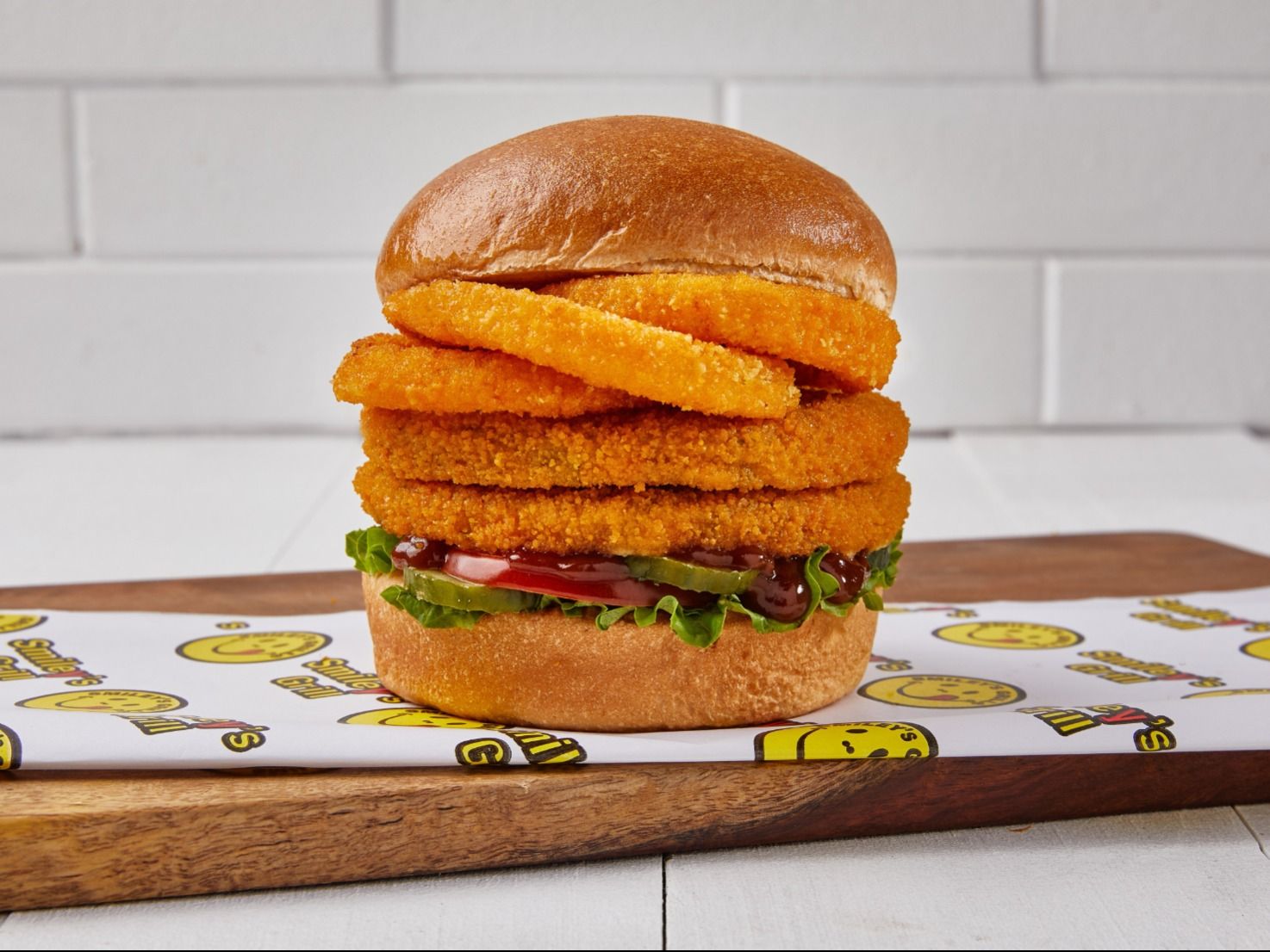 Double Veggie Burger With Onion Rings