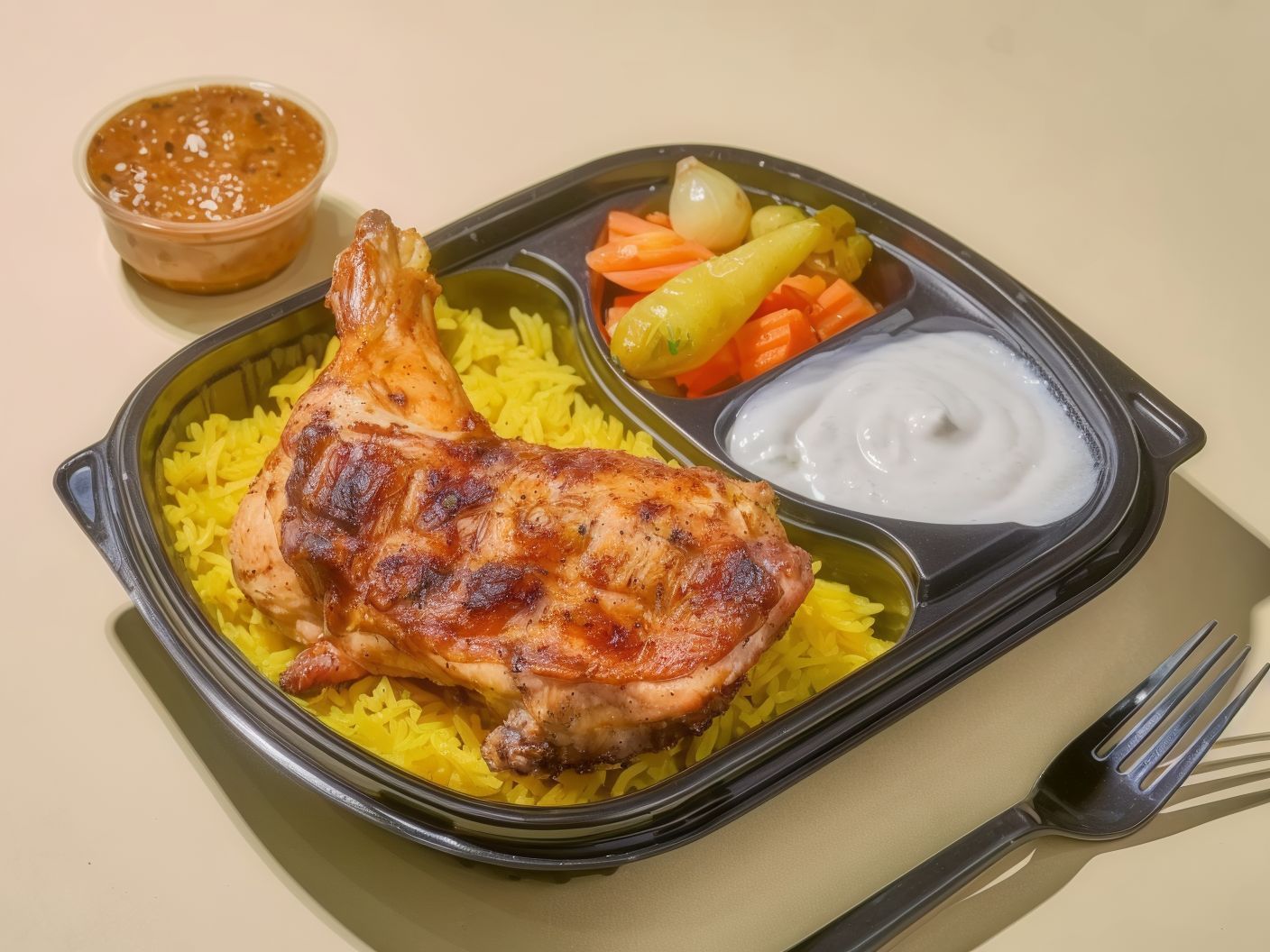 A Quarter Chicken Thigh Meal On Charcoal