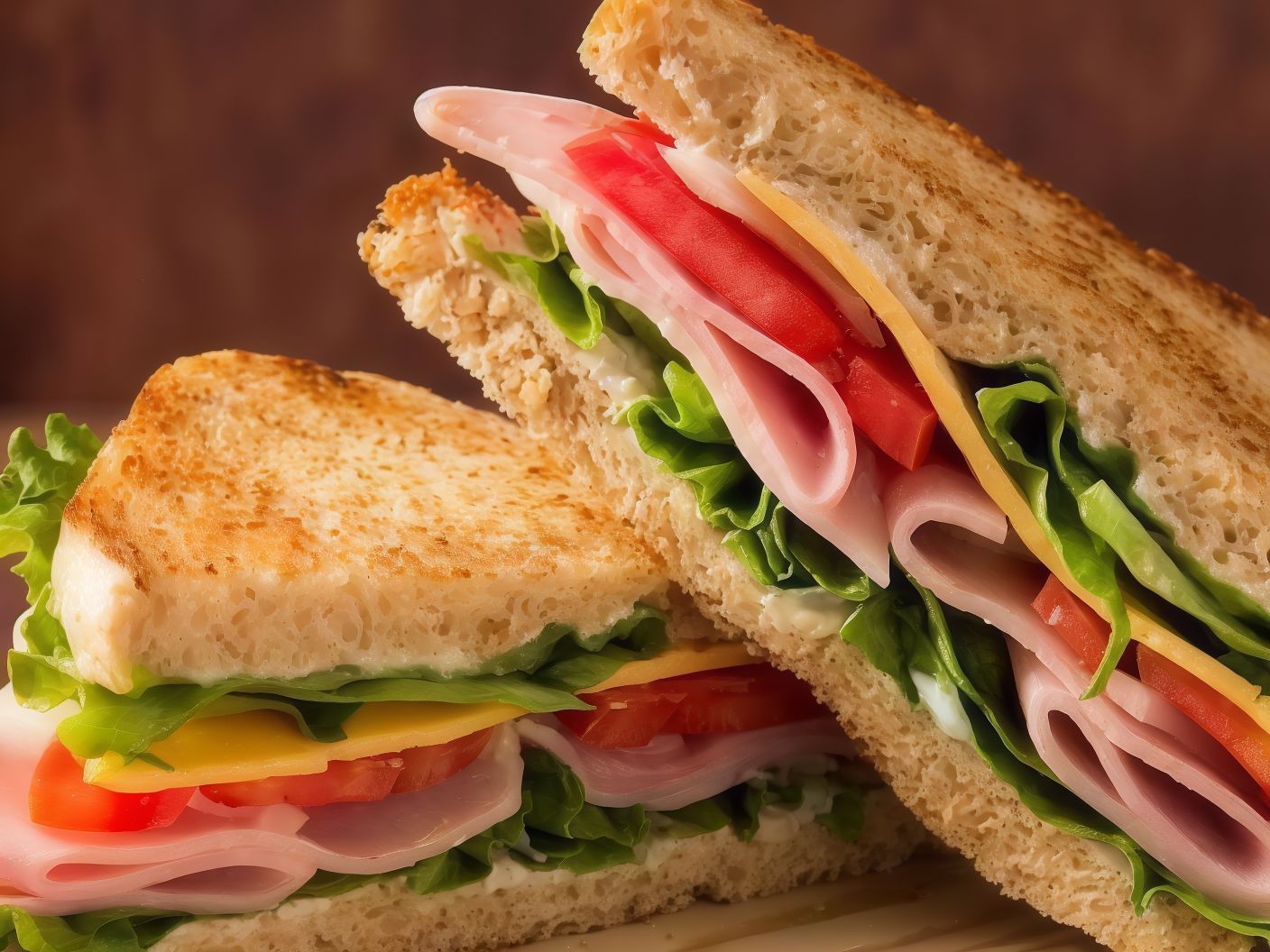 Club sandwich stuffed with scrambled eggs