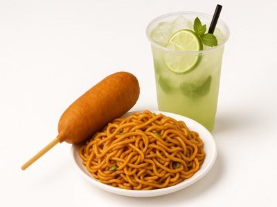 Original Corndog &Fried Noodles And Mojito
