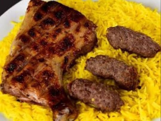 1/4 chicken and tikka thigh with 1/8 kofta grilled on charcoal