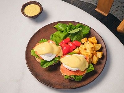 Poached Eggs Smoked Turkey and Emmental Cheese