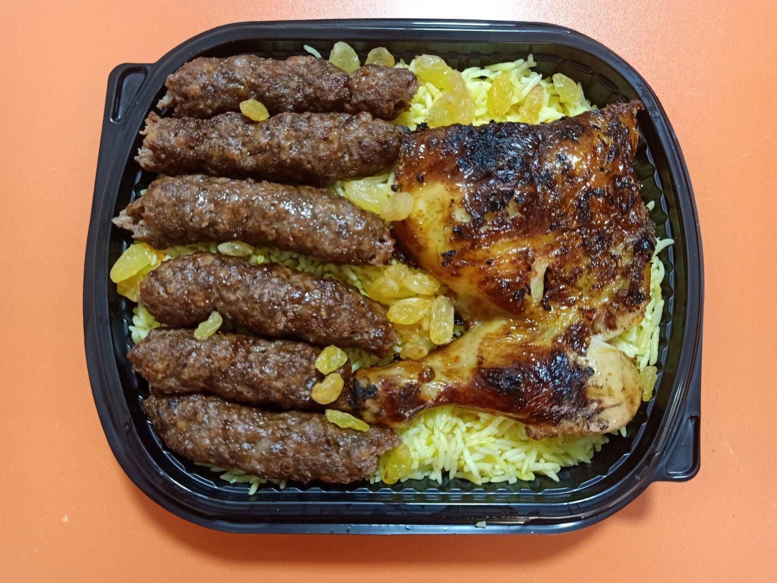 Quarter kilo kofta with quarter grilled chicken and rice