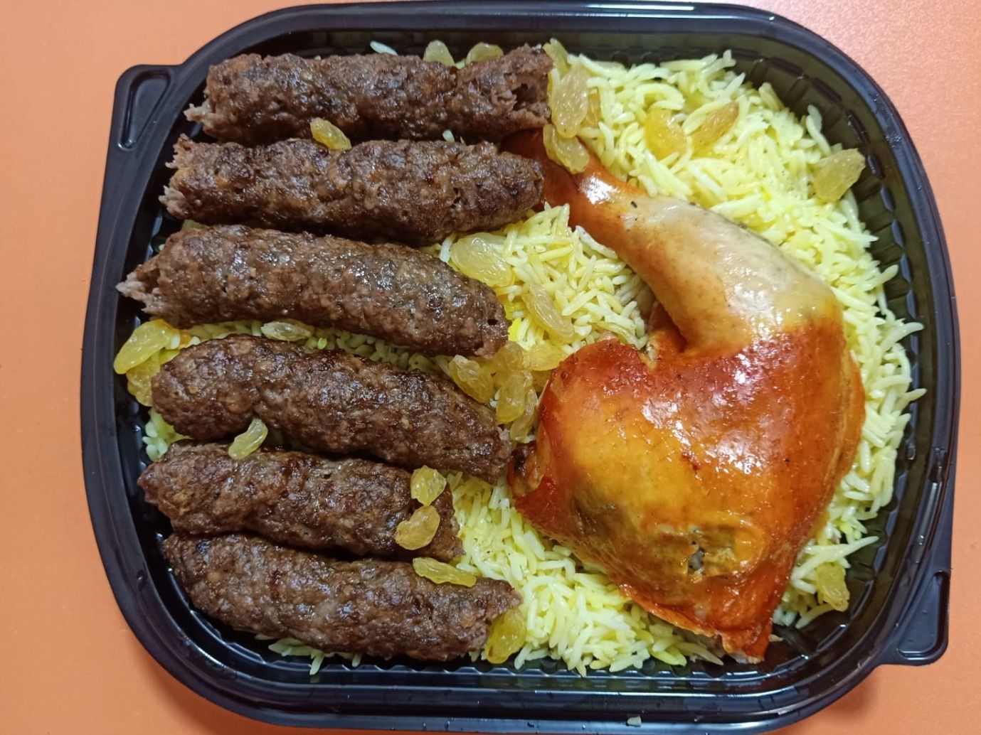 Quarter kilo kofta, quarter Mandi chicken, and rice
