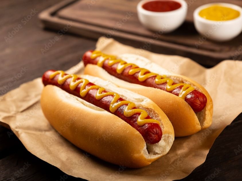 Hot Dog Sandwich with Mustard and Frappé