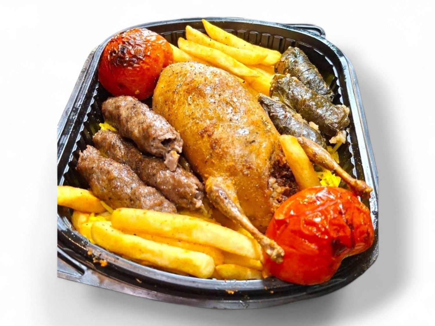 Stuffed pigeon with spiced rice, charcoal-grilled kofta