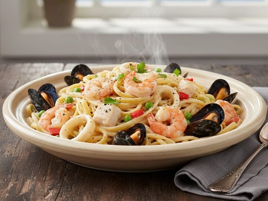 Seafood pasta with red sauce