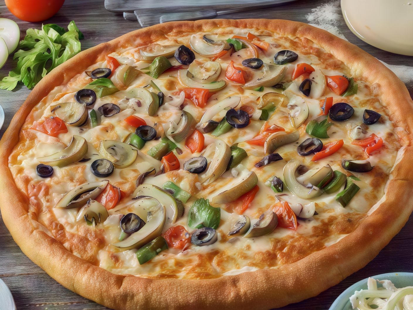Vegetables And Roumi Cheese Oriental Pizza