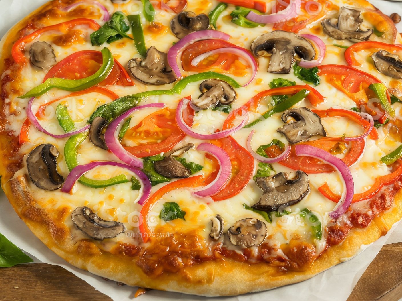 Vegetables And Mushroom Oriental Pizza
