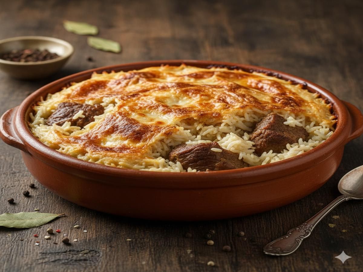 Oven Baked Rice With Meat Casserole