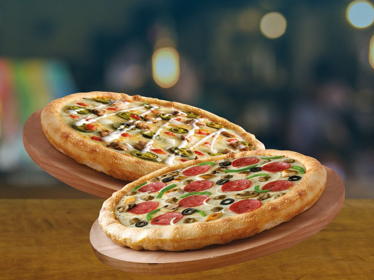 Two Medium Pizzas And A Woffer, Choose From Cheese Lover, Mexican Pizza, And Hot Dog