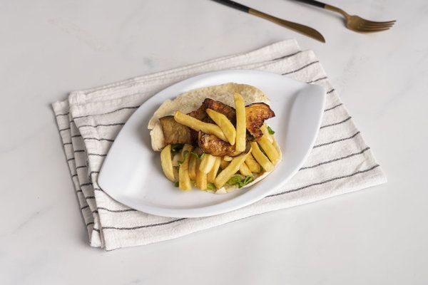 Fried Potato and Eggplant Sandwich