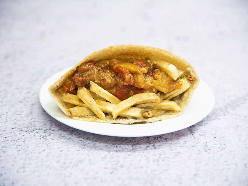 Moussaka and Fries Sandwich