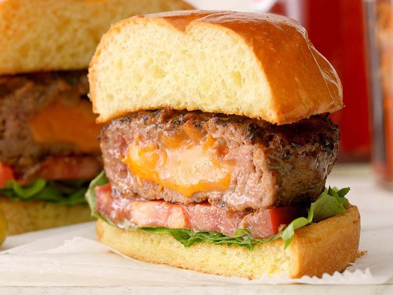Beef Burger Stuffed With Cheese Sandwich