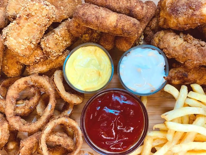 Fried Cheese With French Fries And Ketchup Sandwich