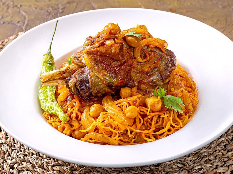 Mutton Rushta Couscous With Onions