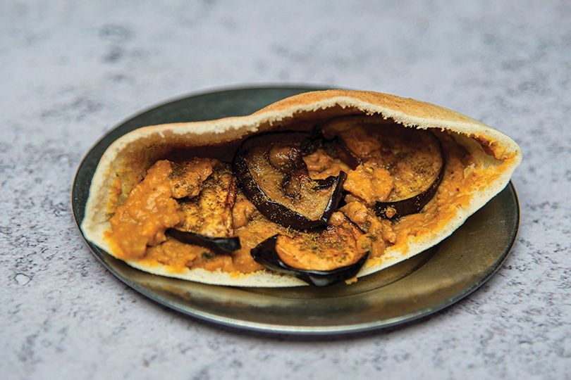 Foul and Eggplant Sandwich