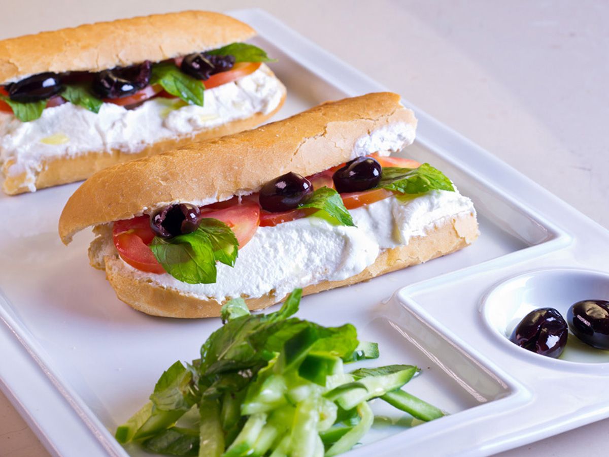Labneh sandwich with olives
