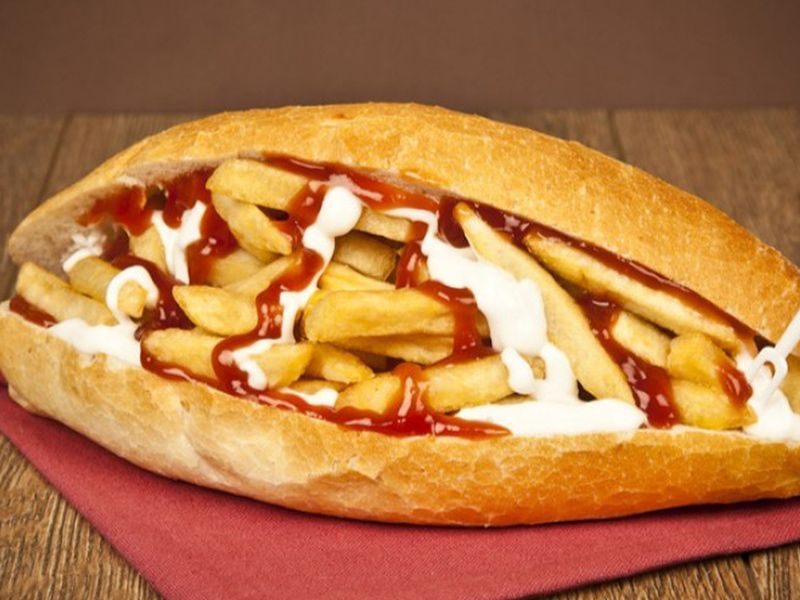 French Fries With Ketchup And Mayonnaise Sandwich