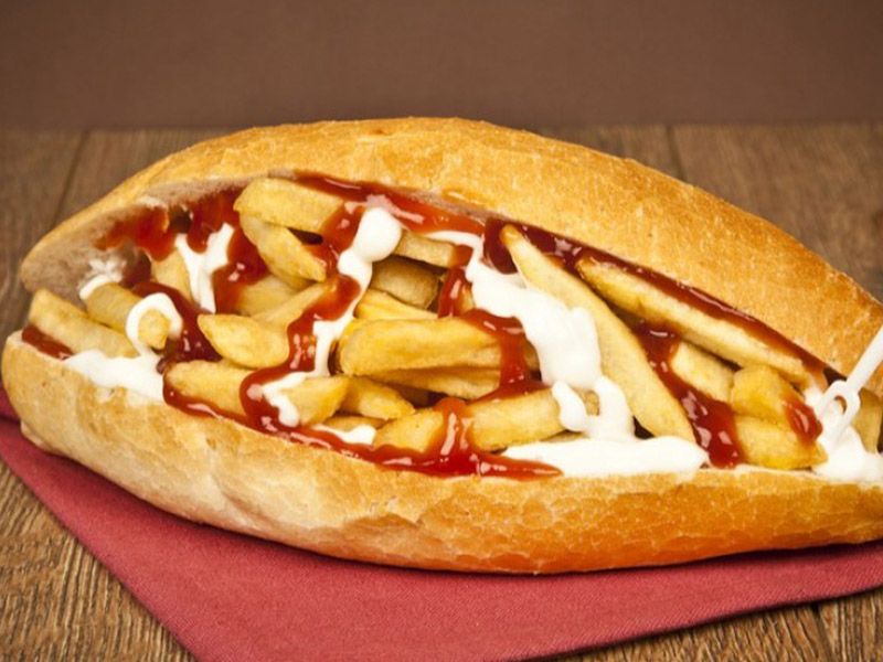 French Fries With Ketchup And Mayonnaise Sandwich
