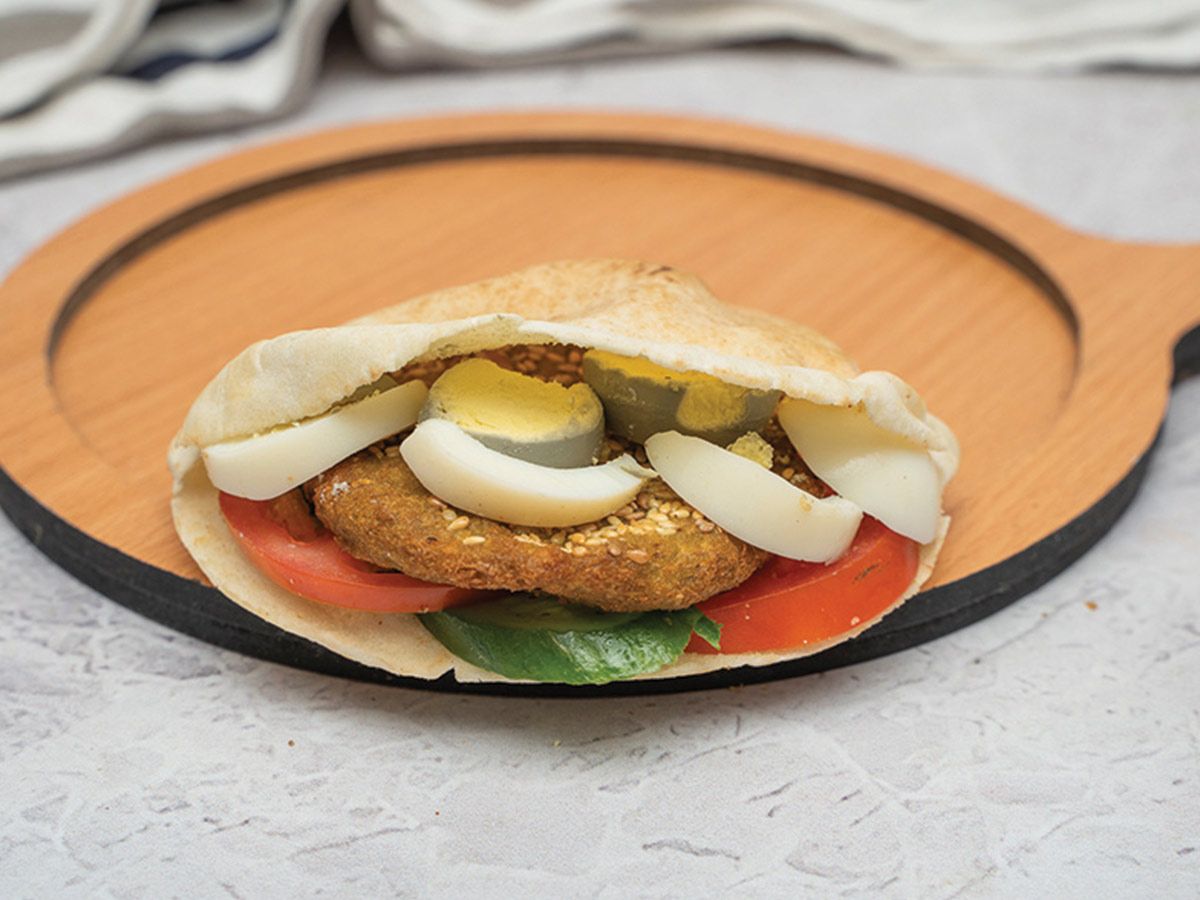 Egg on Falafel Sandwich