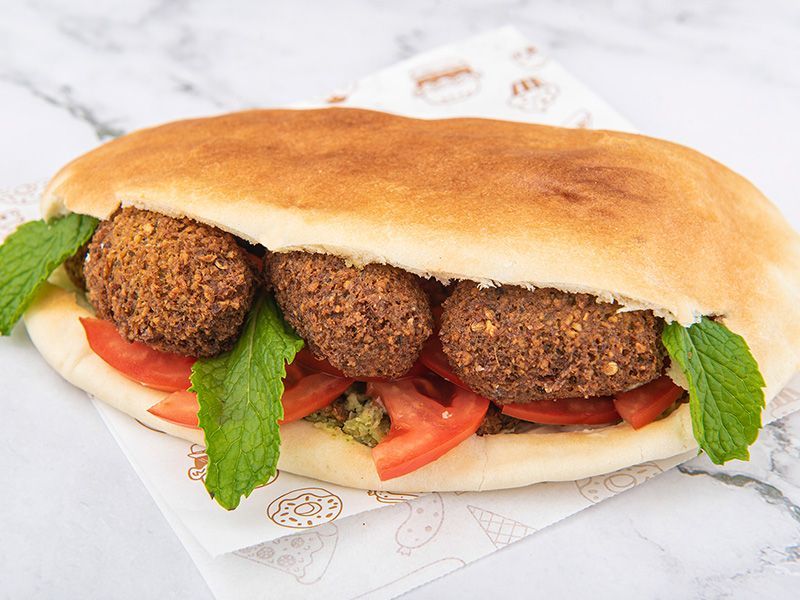 Charcoal kofta falafel sandwich
