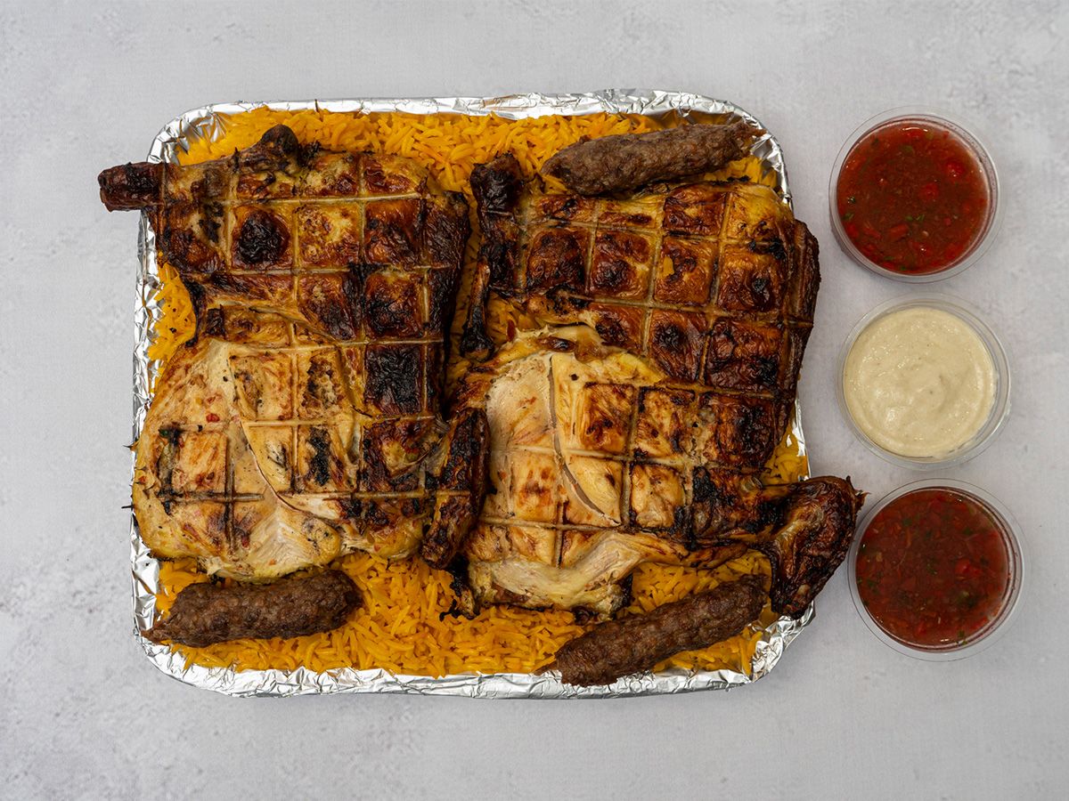 Mandi Chicken, 6 Kofta Pieces, Rice, Bread, Sauce And Tahini