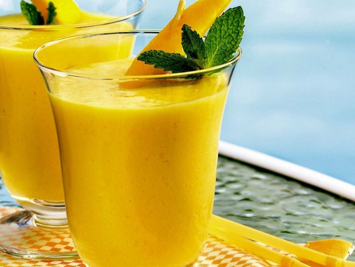 Mango With Banana And Milk Juice