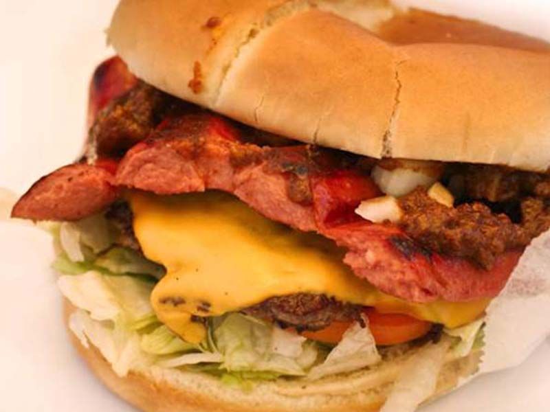 Beef Burger With Hot Dog Sandwich